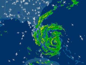 flights deviating around a hurricane