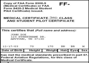 3rdClass Medical and student pilot certificate